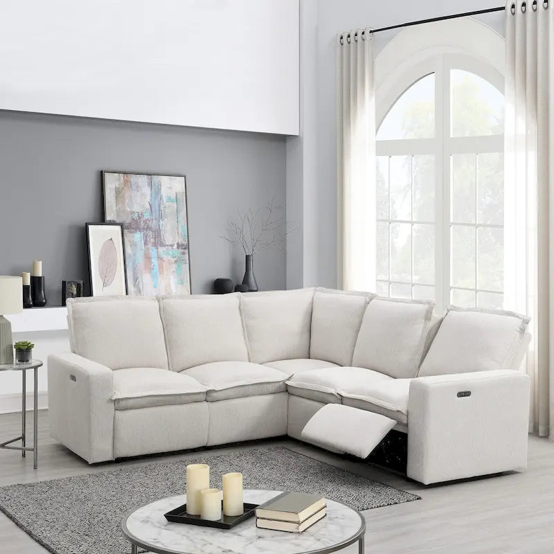L-Shaped 5-Seater Power Recliner Sofa with USB Port