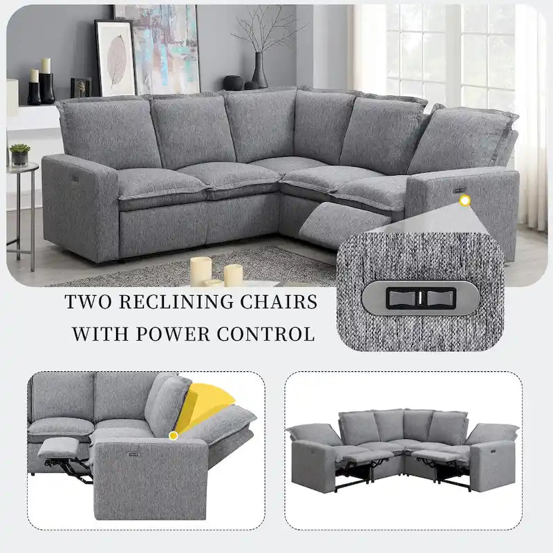 L-Shaped 5-Seater Power Recliner Sofa with USB Port