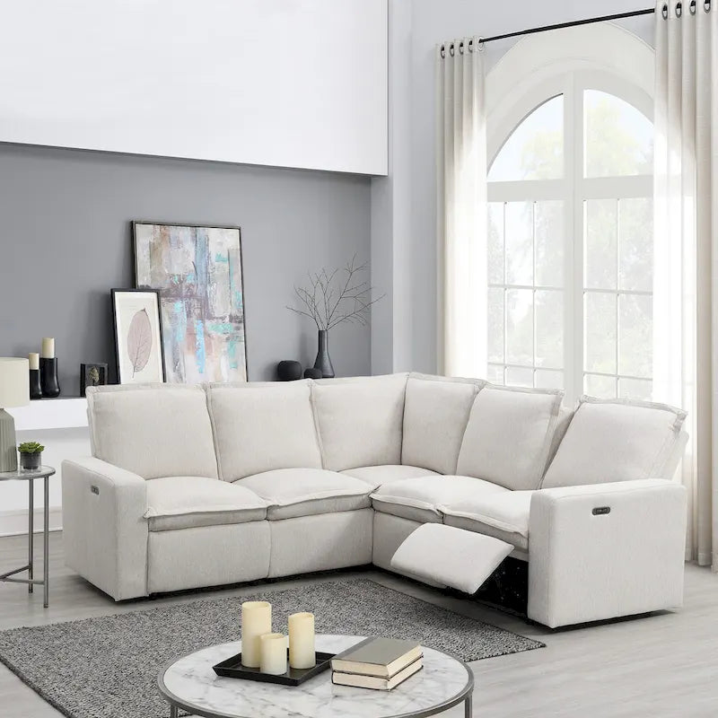 L-Shaped 5-Seater Power Recliner Sofa with USB Port