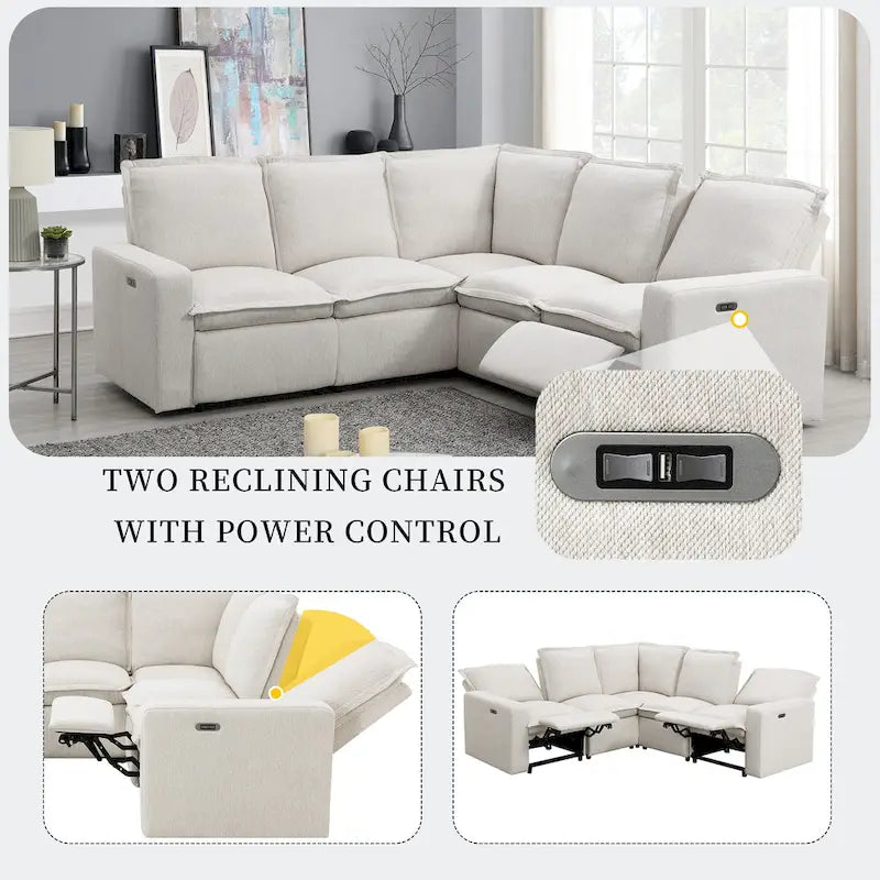 L-Shaped 5-Seater Power Recliner Sofa with USB Port