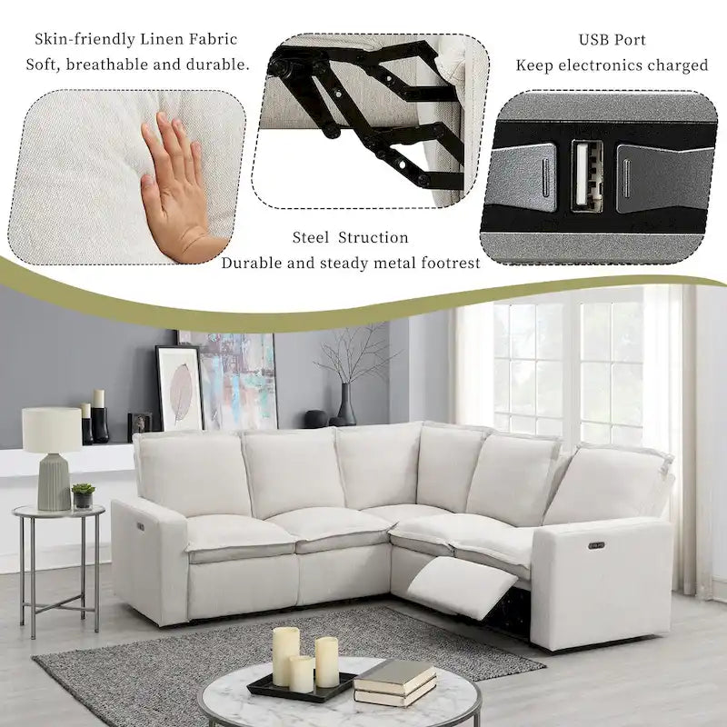 L-Shaped 5-Seater Power Recliner Sofa with USB Port