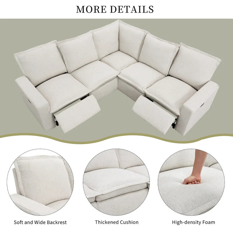 L-Shaped 5-Seater Power Recliner Sofa with USB Port