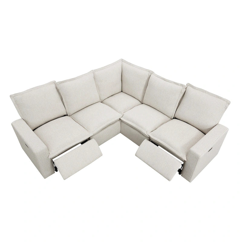 L-Shaped 5-Seater Power Recliner Sofa with USB Port