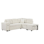 Canapé d'angle 4 places avec lit gigogne, pouf, ports USB et tablette rabattable