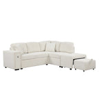 Canapé d'angle 4 places avec lit gigogne, pouf, ports USB et tablette rabattable