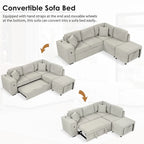 Canapé d'angle 4 places avec lit gigogne, pouf, ports USB et tablette rabattable