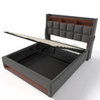 Grey Full Size Upholstered Platform Bed with Hydraulic Storage, LED, and USB Charging