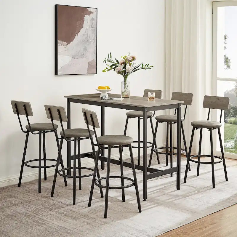 7-Piece Bar Table and Chairs Set with PU Leather Stools