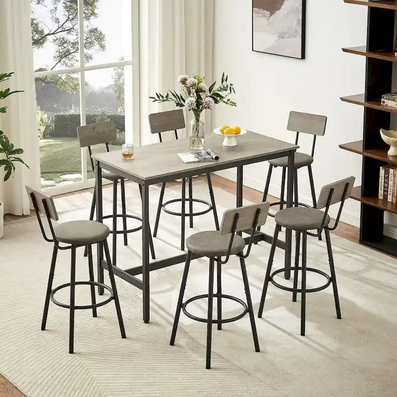 7-Piece Bar Table and Chairs Set with PU Leather Stools