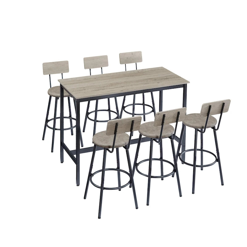 7-Piece Bar Table and Chairs Set with PU Leather Stools