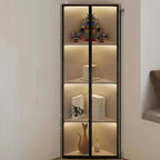 Modern Grey Metal Wood Corner Display Cabinet with Glass Door