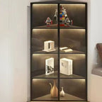 Modern Grey Metal Wood Corner Display Cabinet with Glass Door