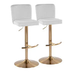 LumiSource Set of 2 Henry Adjustable Barstools Gold/White Fabric