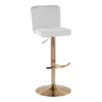 LumiSource Lot de 2 tabourets de bar réglables Henry Or/Tissu blanc