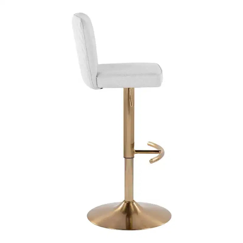 LumiSource Lot de 2 tabourets de bar réglables Henry Or/Tissu blanc
