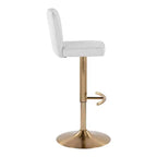 LumiSource Lot de 2 tabourets de bar réglables Henry Or/Tissu blanc