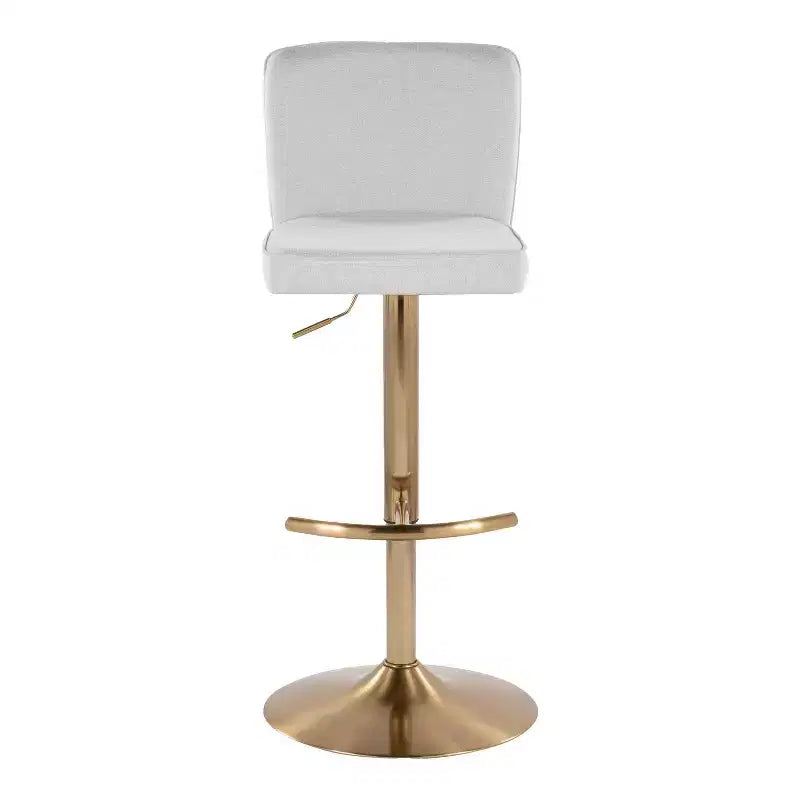 LumiSource Lot de 2 tabourets de bar réglables Henry Or/Tissu blanc