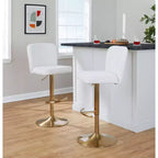 LumiSource Lot de 2 tabourets de bar réglables Henry Or/Tissu blanc