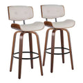 Set of 2 Lombardi Barstools Walnut/Black/Cream PU: Fixed-Height, Full Back & Footrest - LumiSource