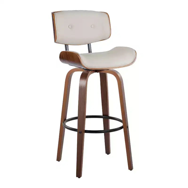 Lot de 2 tabourets de bar Lombardi Noyer/Noir/PU Crème : Hauteur Fixe, Dossier Complet & Repose-Pieds - LumiSource