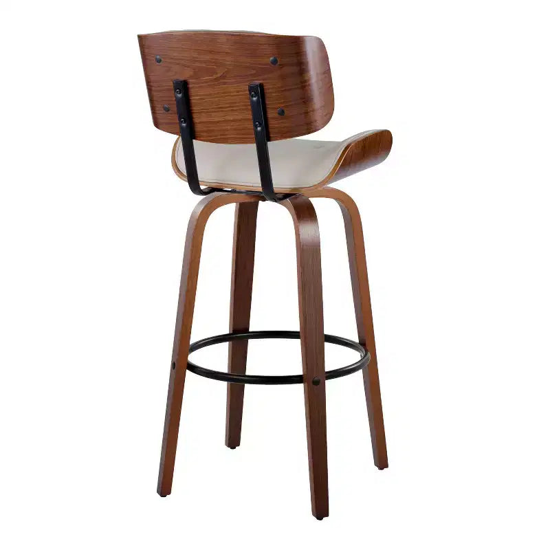 Lot de 2 tabourets de bar Lombardi Noyer/Noir/PU Crème : Hauteur Fixe, Dossier Complet & Repose-Pieds - LumiSource