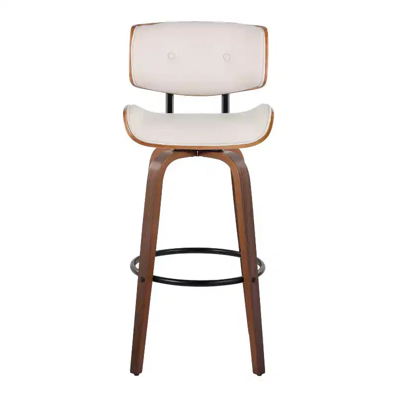Lot de 2 tabourets de bar Lombardi Noyer/Noir/PU Crème : Hauteur Fixe, Dossier Complet & Repose-Pieds - LumiSource