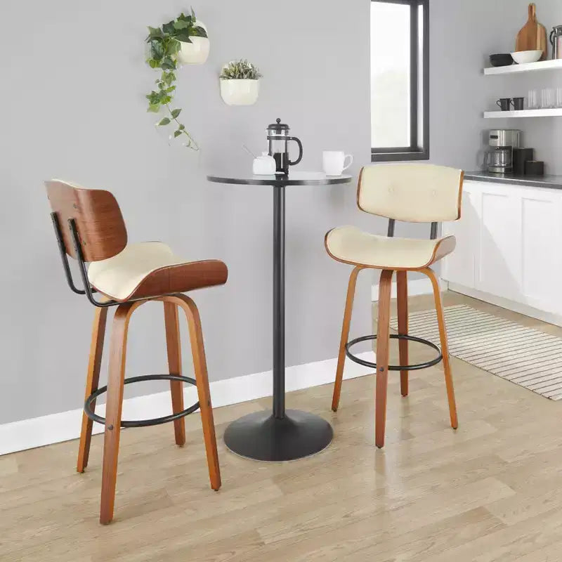 Lot de 2 tabourets de bar Lombardi Noyer/Noir/PU Crème : Hauteur Fixe, Dossier Complet & Repose-Pieds - LumiSource