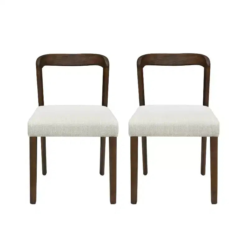 Christopher Knight Home Set of 2 Ashton Contemporary Rubberwood Upholstered Dining Chairs with Curved Open Back Walnut