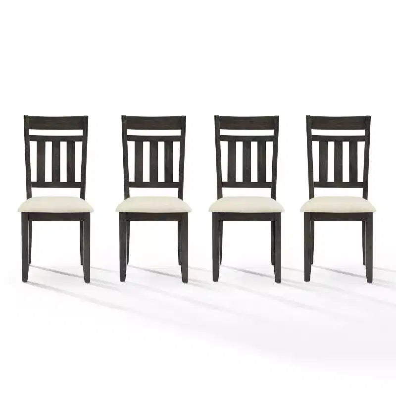 Crosley Hayden, ensemble de 4 chaises de salle à manger à dossier à lattes, ardoise/crème : Siège rembourré en lin, cadre en bois d'hévéa, capacité de 113 kg