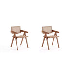Lot de 2 chaises de salle à manger Hamlet avec accoudoirs Naturel - Manhattan Comfort : Style moderne du milieu du siècle, base en bois de frêne, dossier en rotin