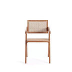 Lot de 2 chaises de salle à manger Hamlet avec accoudoirs Naturel - Manhattan Comfort : Style moderne du milieu du siècle, base en bois de frêne, dossier en rotin