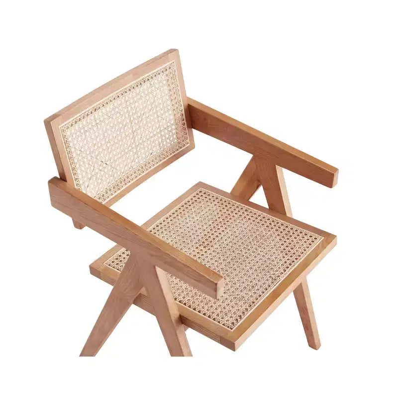 Lot de 2 chaises de salle à manger Hamlet avec accoudoirs Naturel - Manhattan Comfort : Style moderne du milieu du siècle, base en bois de frêne, dossier en rotin