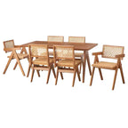 Buylateral 7pc Valentina Modern Dining Set 1 table 4 chairs 2 arm chairs Light Walnut