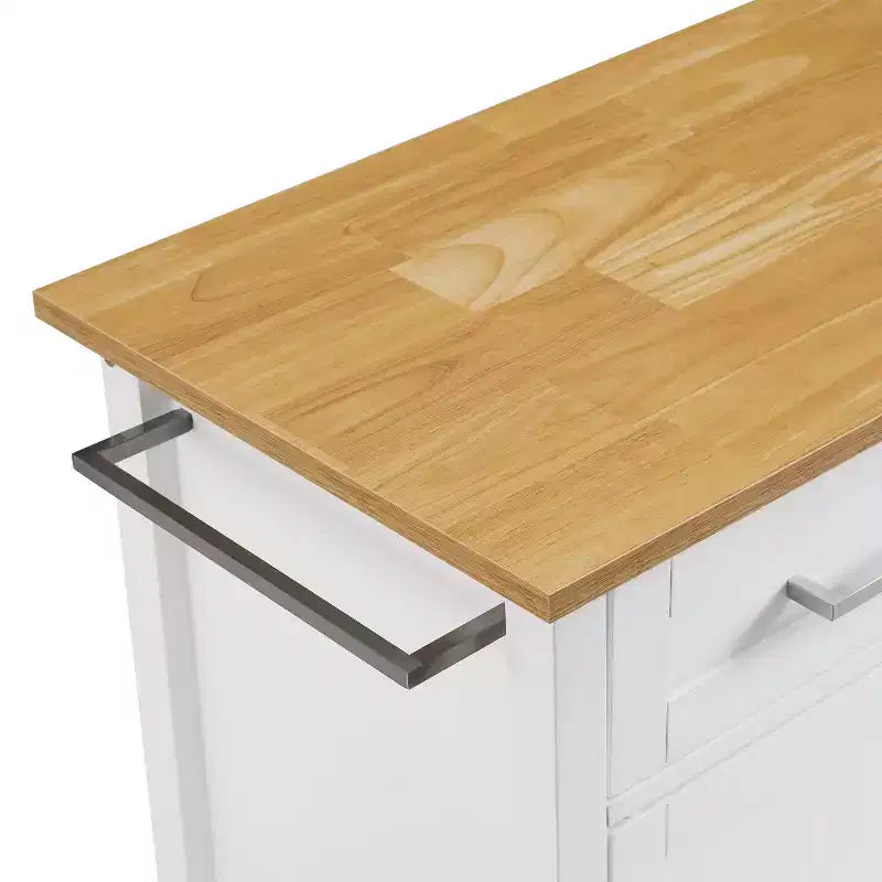 Îlot de cuisine mobile Tristan blanc/naturel - Crosley : Étagères réglables, barre porte-serviettes, design mobile