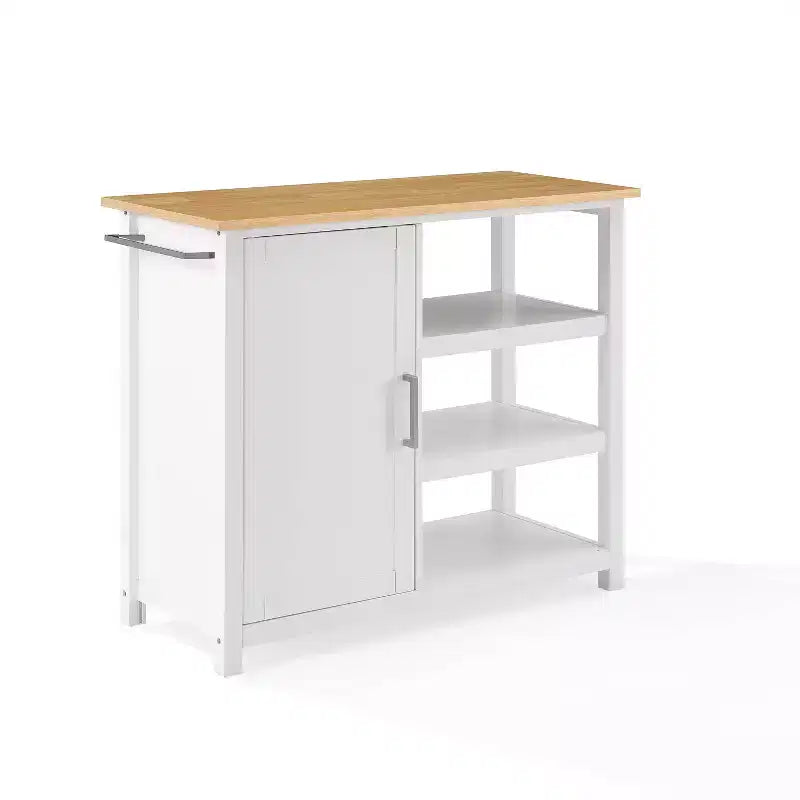 Îlot de cuisine mobile Tristan blanc/naturel - Crosley : Étagères réglables, barre porte-serviettes, design mobile
