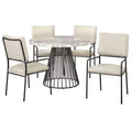 Lifestorey 5pc Indra Dining Set Cream: Faux Marble Top, Black Metal Base