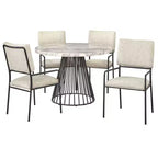 Lifestorey 5pc Indra Dining Set Cream: Faux Marble Top, Black Metal Base
