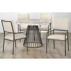 Lifestorey Ensemble repas Indra 5 pièces crème : plateau imitation marbre, piètement en métal noir
