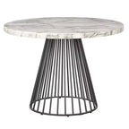 Lifestorey Ensemble repas Indra 5 pièces crème : plateau imitation marbre, piètement en métal noir