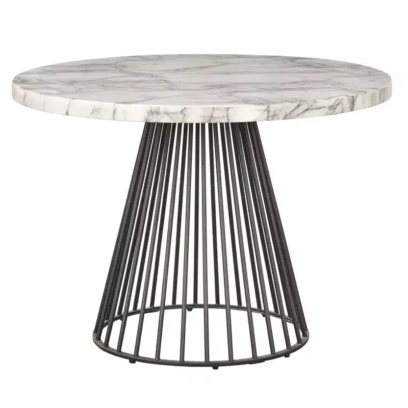 Lifestorey Ensemble repas Indra 5 pièces crème : plateau imitation marbre, piètement en métal noir