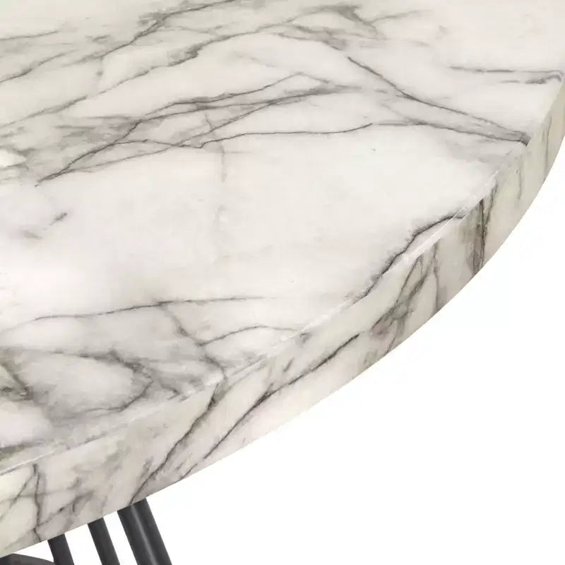 Lifestorey Ensemble repas Indra 5 pièces crème : plateau imitation marbre, piètement en métal noir