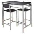 3pc Hanley Counter Height Dining Set with 2 Stools Metal/Black/Slate Gray - Winsome: Scandinavian Style, Wood Seat