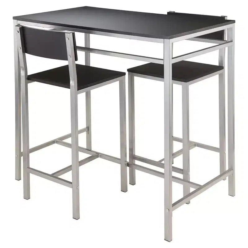 3pc Hanley Counter Height Dining Set with 2 Stools Metal/Black/Slate Gray - Winsome: Scandinavian Style, Wood Seat