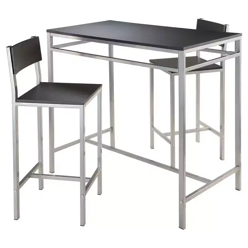 Ensemble de salle à manger 3 pièces Hanley avec 2 tabourets Hauteur comptoir Métal/Noir/Gris ardoise - Winsome : style scandinave, assise en bois