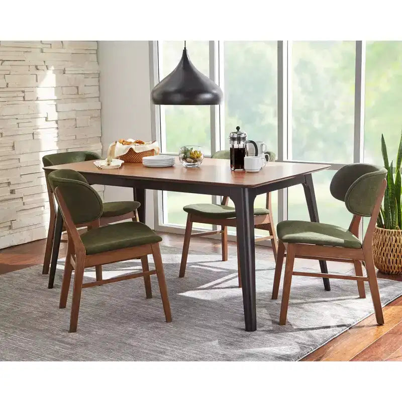 Lifestorey Rory Table à manger rectangulaire du milieu du siècle moderne Noyer/Noir : MDF, cadre en hévéa, 4 places