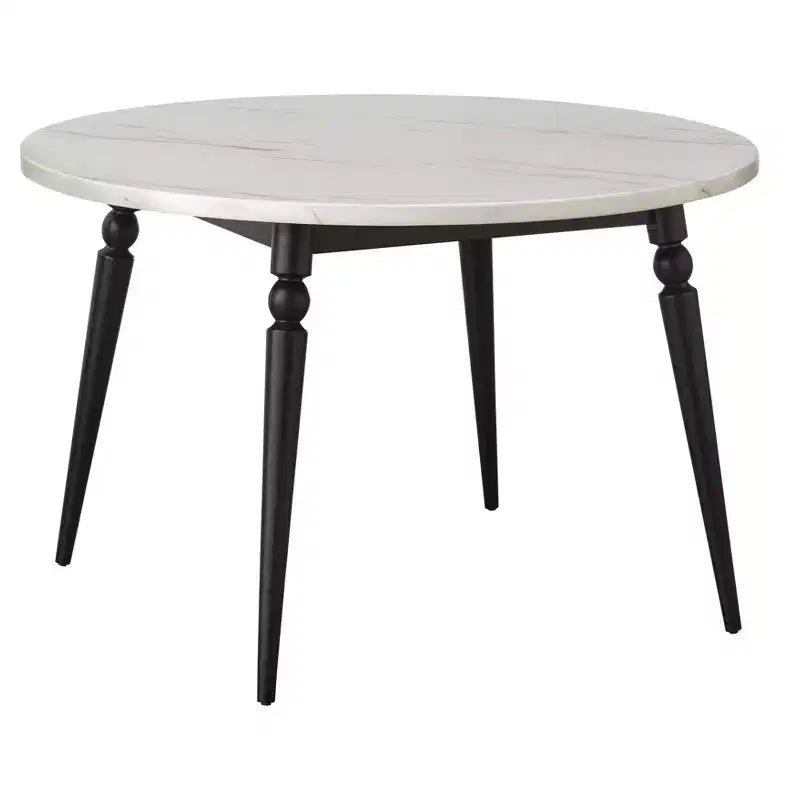 Lifestorey Bertona Faux Marble 46" Round Dining Table with Spindle Legs Black