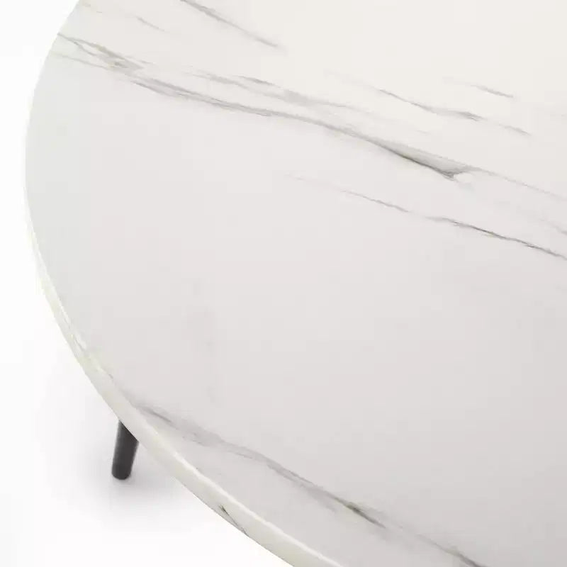 Table à manger ronde Lifestorey Bertona en faux marbre, 117 cm, avec pieds fuseau noirs