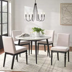 Table à manger ronde Lifestorey Bertona en faux marbre, 117 cm, avec pieds fuseau noirs