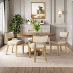 Christopher Knight Home Ezra Ensemble de salle à manger ovale extensible 5 pièces en tissu rembourré beige/fauve
