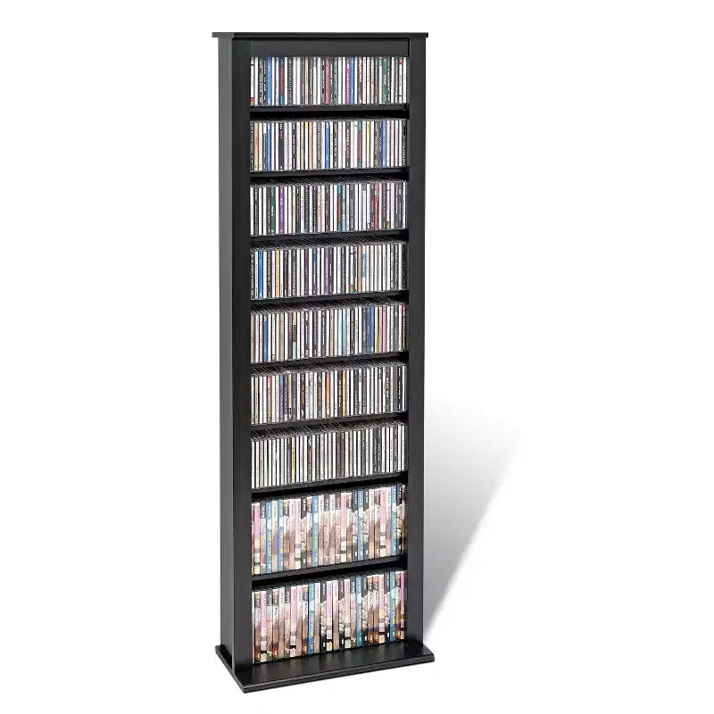 Prepac Slim Barrister Tower Noir : Meuble de rangement média moderne du milieu du siècle, étagères réglables, contient 391 CD